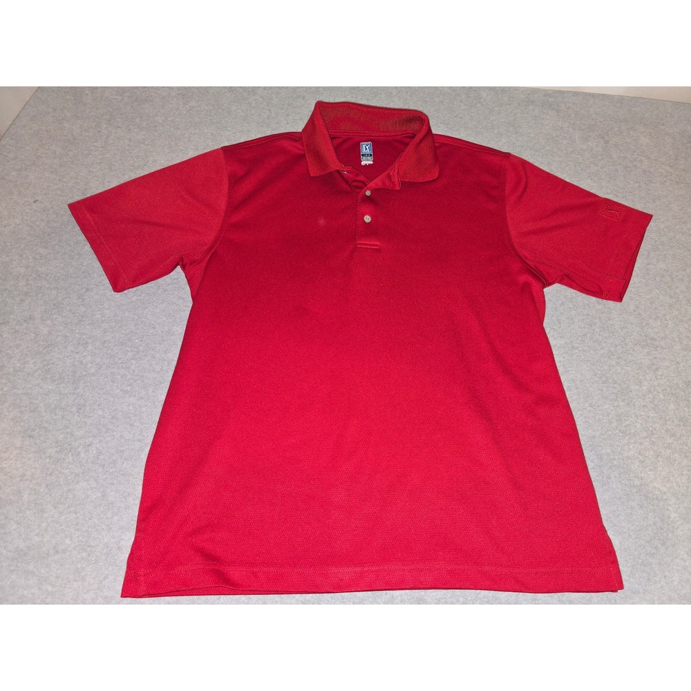 PGA Tour Mens Red Short Sleeve Golf Polo Shirt Performance Mesh Size Large